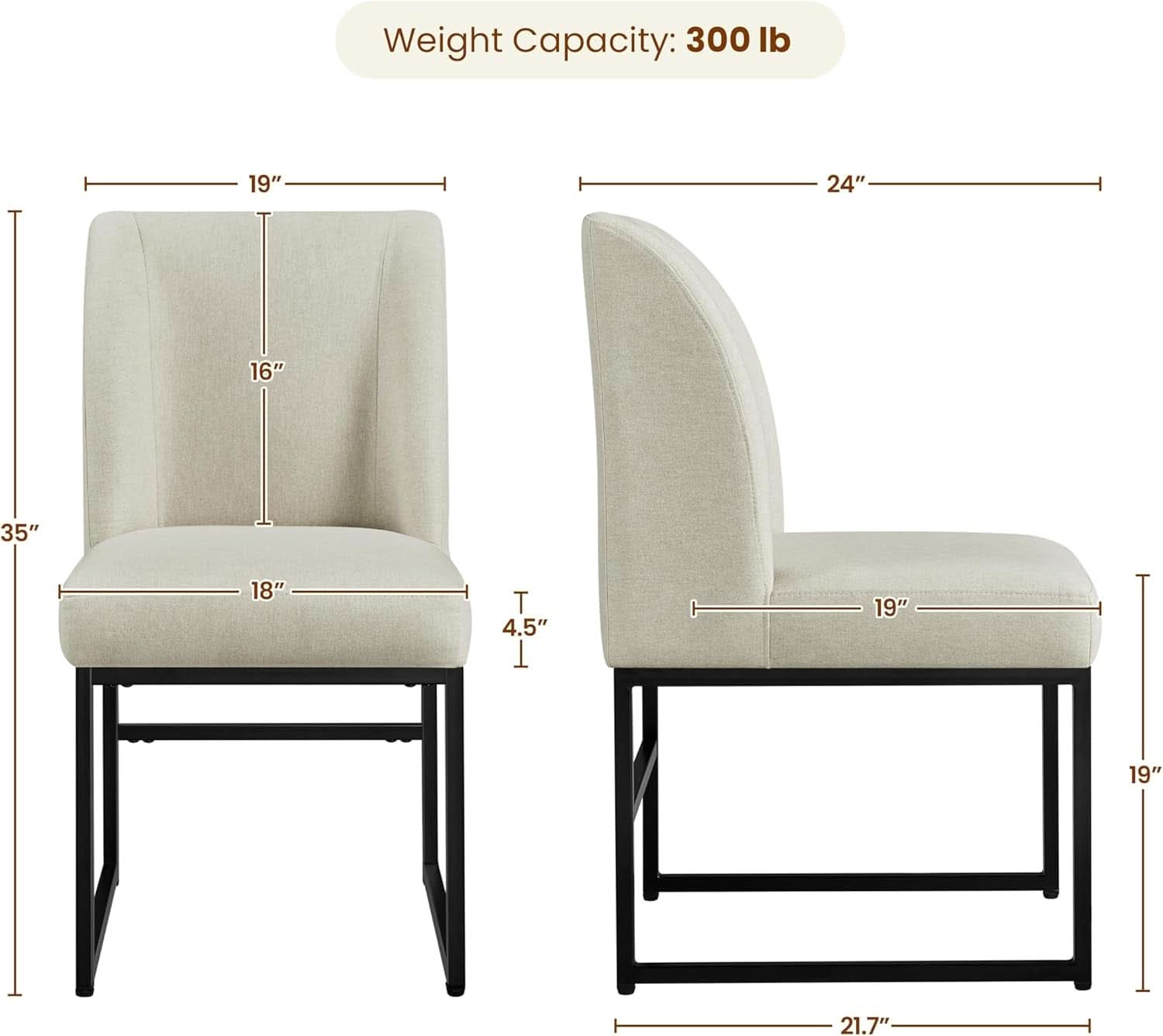 Beige Upholstered Dining Chairs Mid Back With Metal Legs 2-2