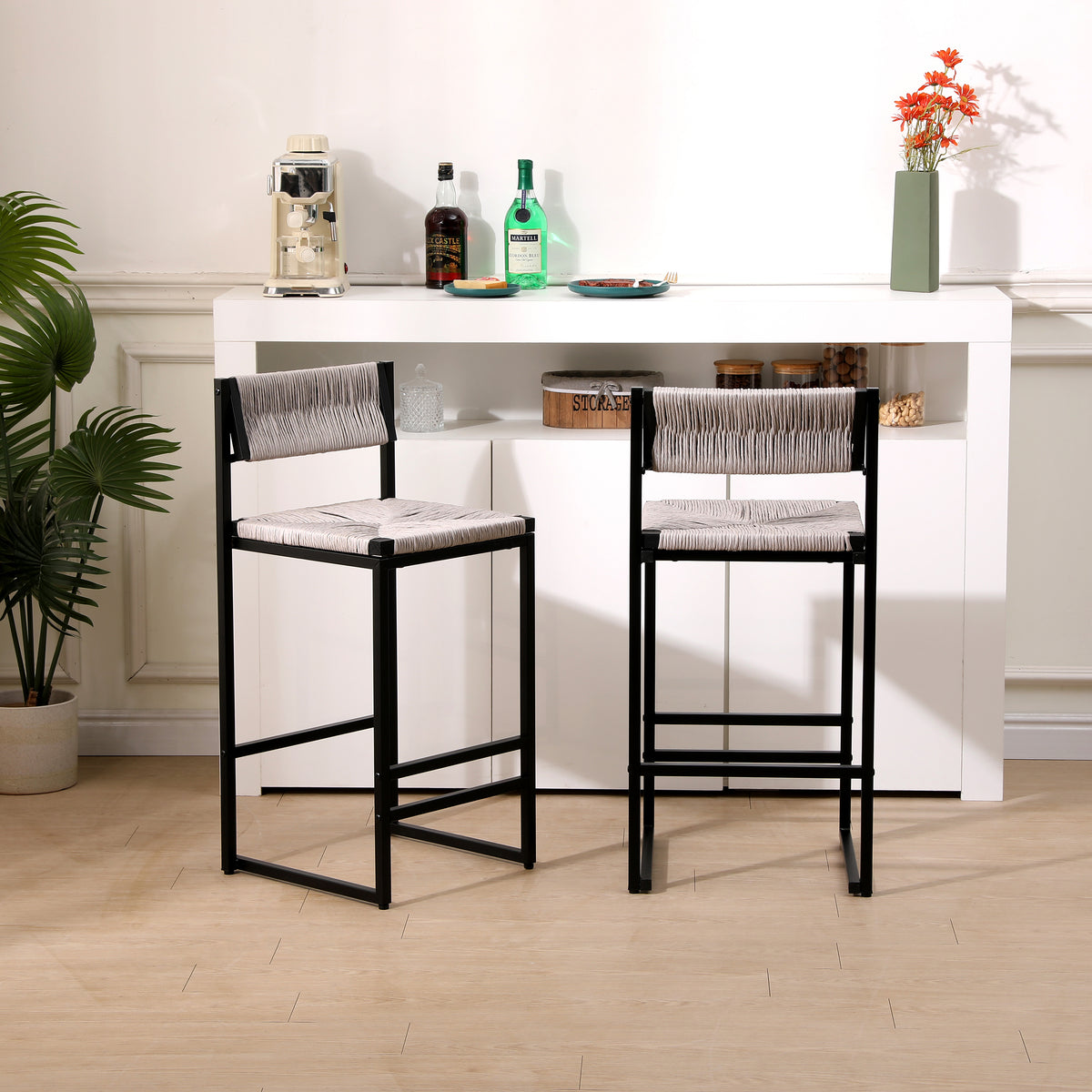 Gray Woven Counter Stools – Set of 2
