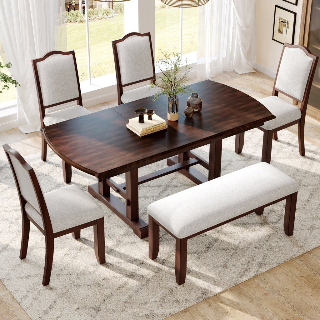 6-Piece Extendable Dining Set with Bench – Cherry