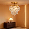 Gold Mini Crystal Chandelier 3-Tier Raindrops Light-0