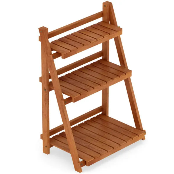 Foldable Acacia Wood 3-Tier Ladder Plant Stand