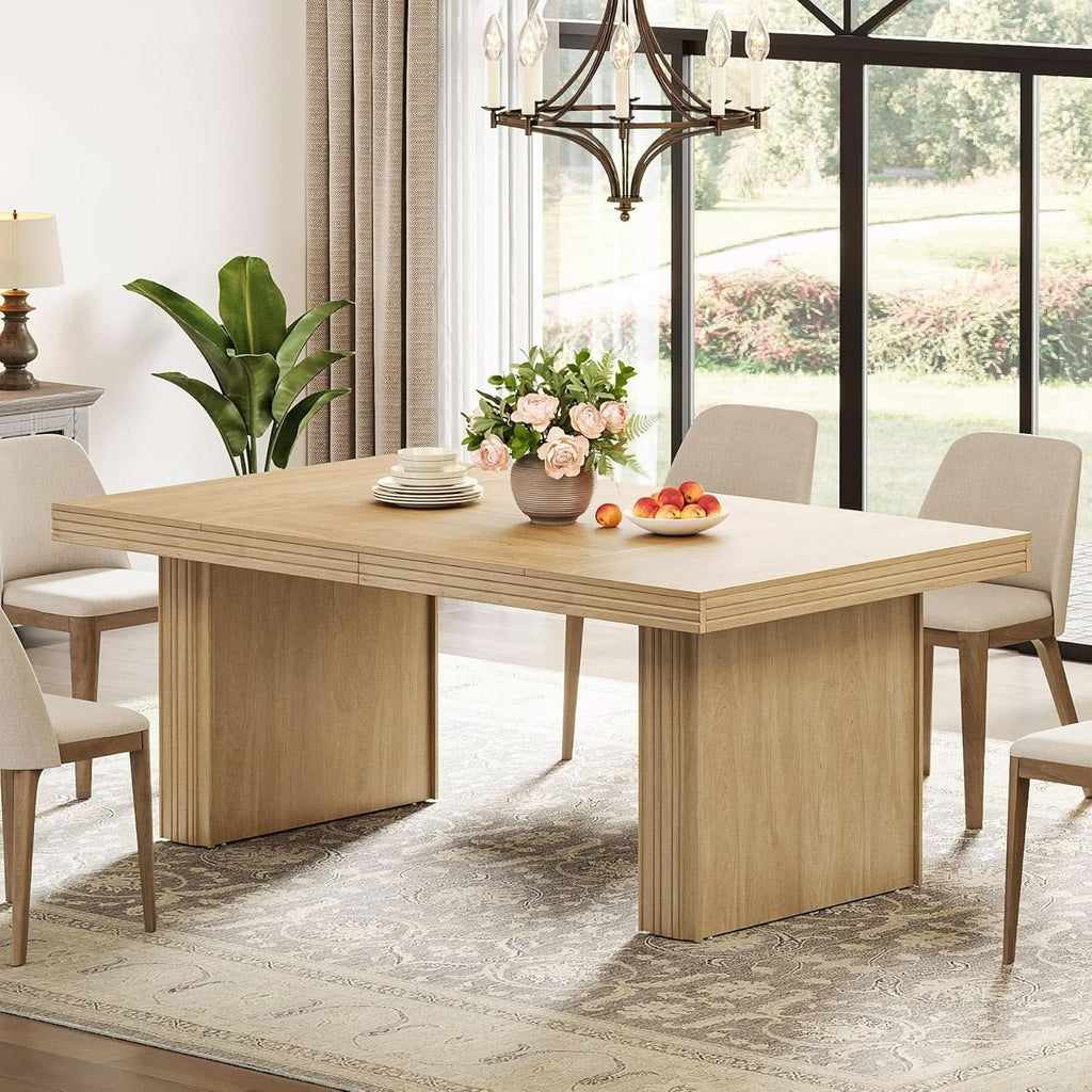 63 Inch Farmhouse Dining Table Seats 6 With Fluted Lines-4