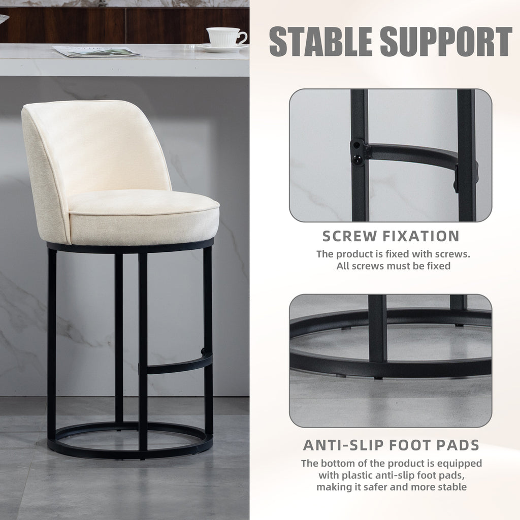 Set of 2 Barrel-Back Linen Counter Stools – Beige
