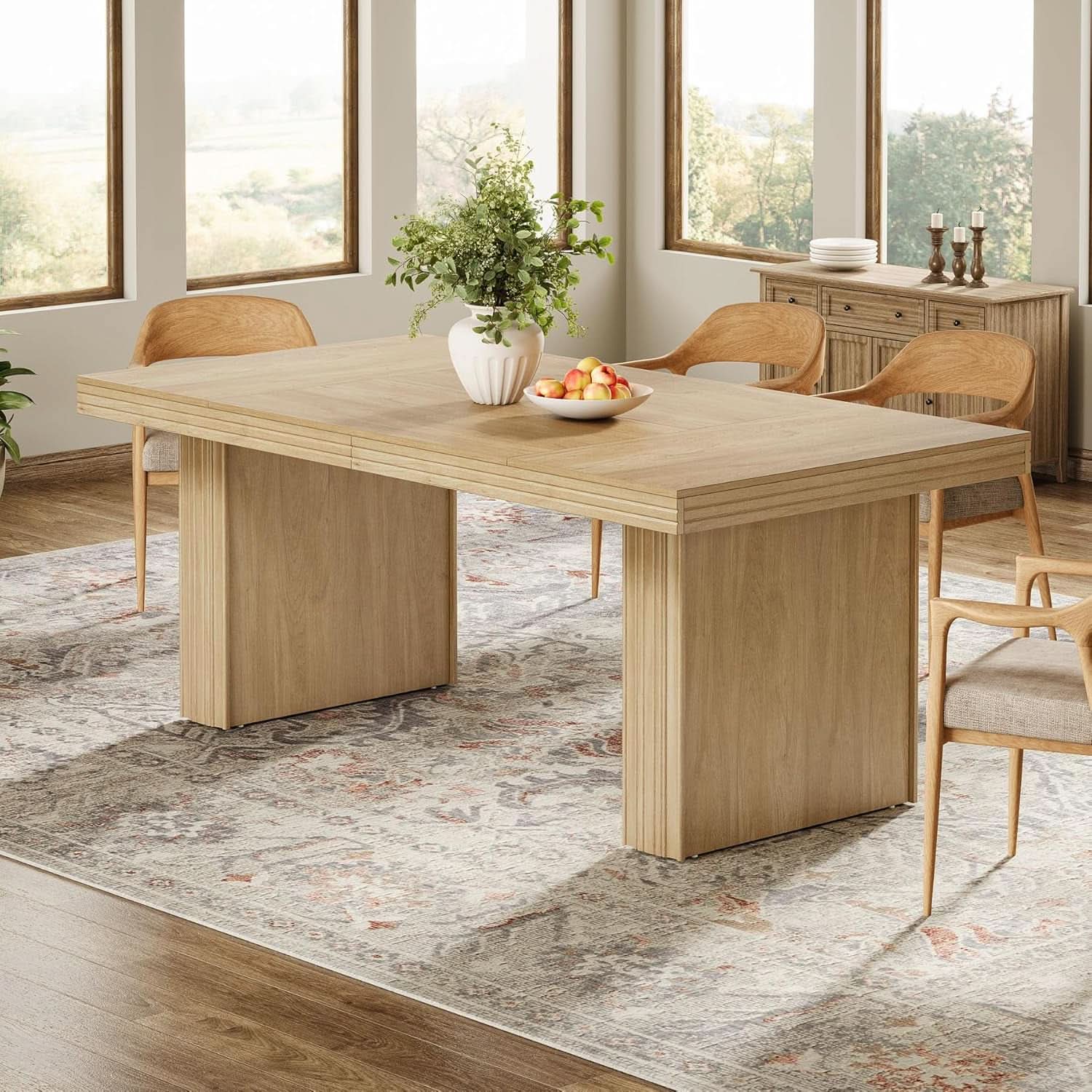 63 Inch Farmhouse Dining Table Seats 6 With Fluted Lines-3