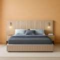Queen Size Chenille Beige Upholstered Bedframe Night stands-0