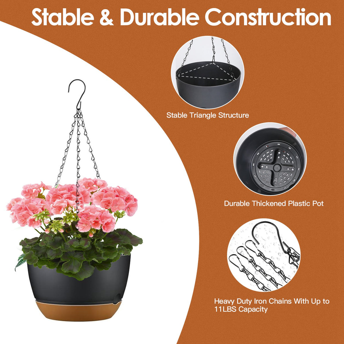 Set of 4 Self-Watering Hanging Planters – Gray, 9.64″