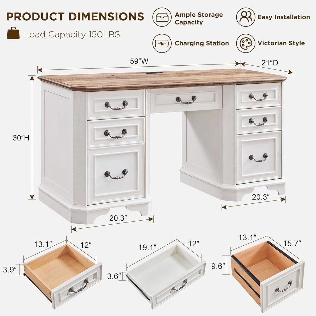 59 Victorian Farmhouse Executive Desk Antique White-1