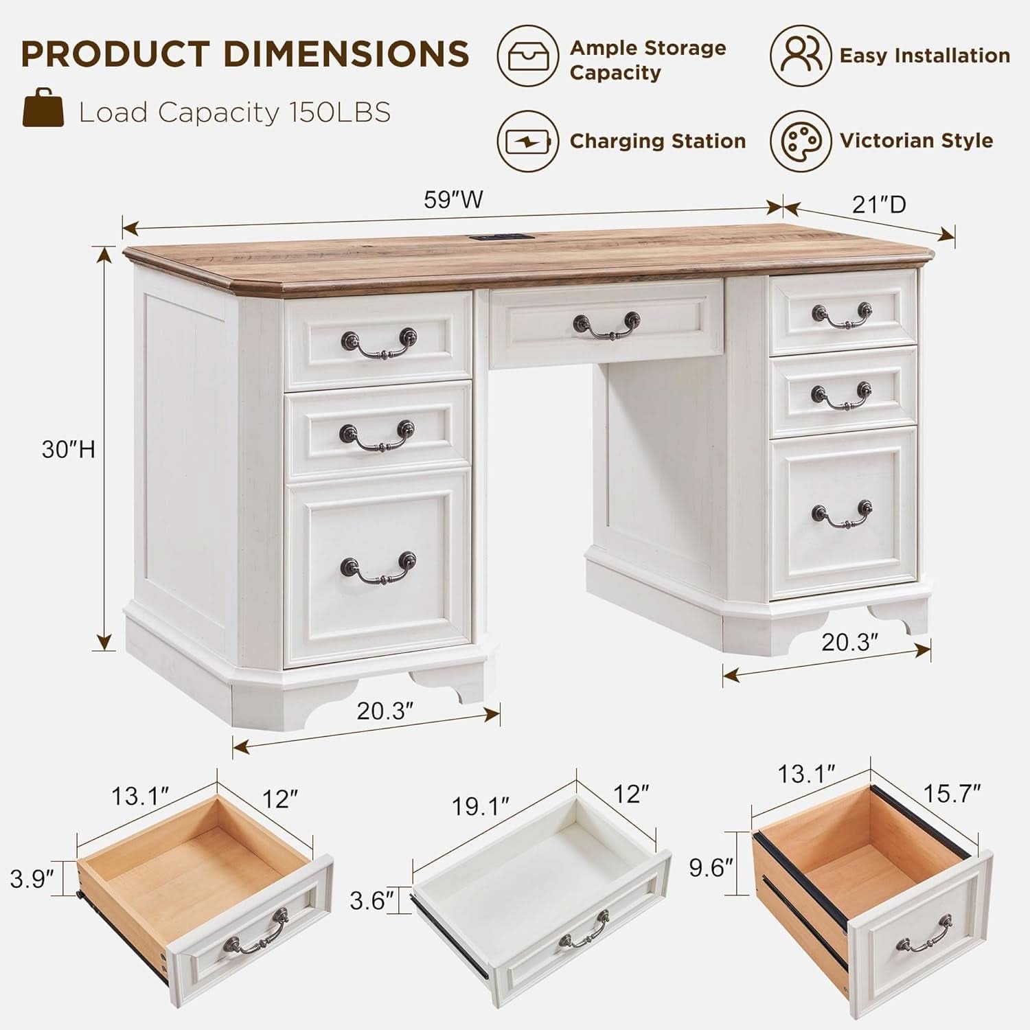 59 Victorian Farmhouse Executive Desk Antique White-1