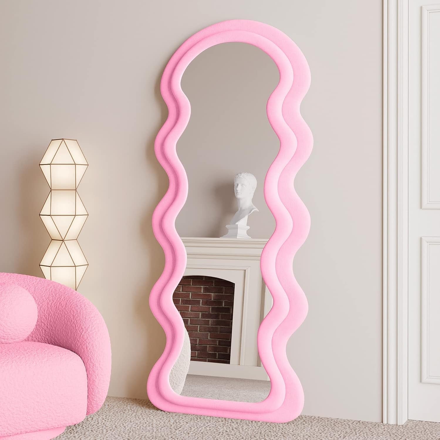 63Inch Full Length Pink Flannel Wrapped Floor Mirror-3