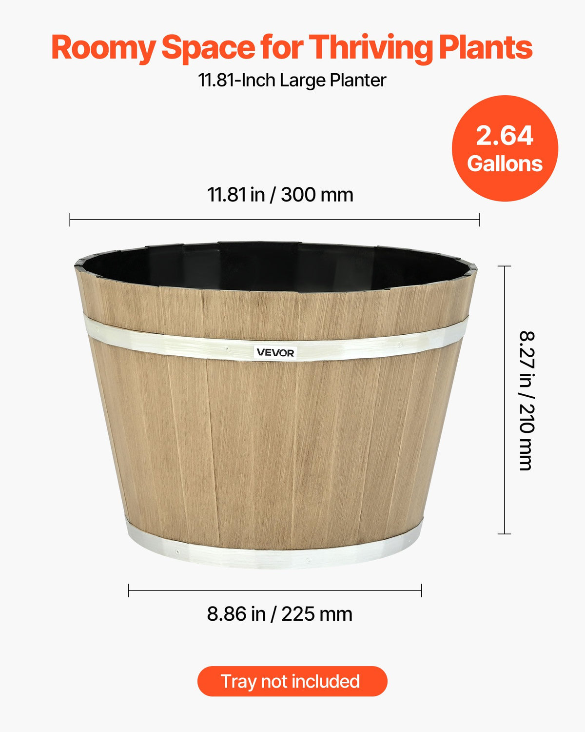 Resin Whiskey Barrel Planter – Natural, 11.8″