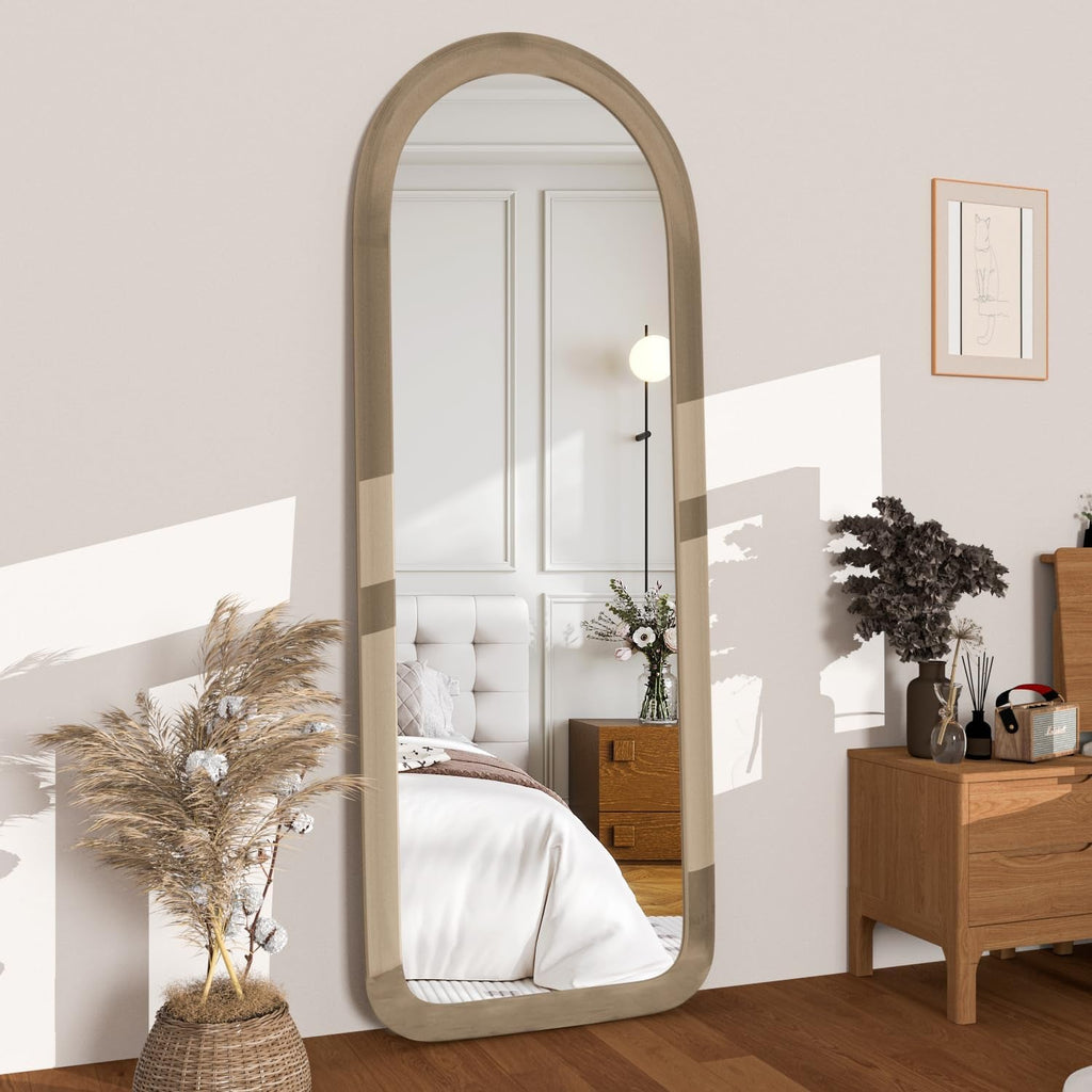 56x20 Arched Frame FullLength Floor Mirror Milk Tea-1