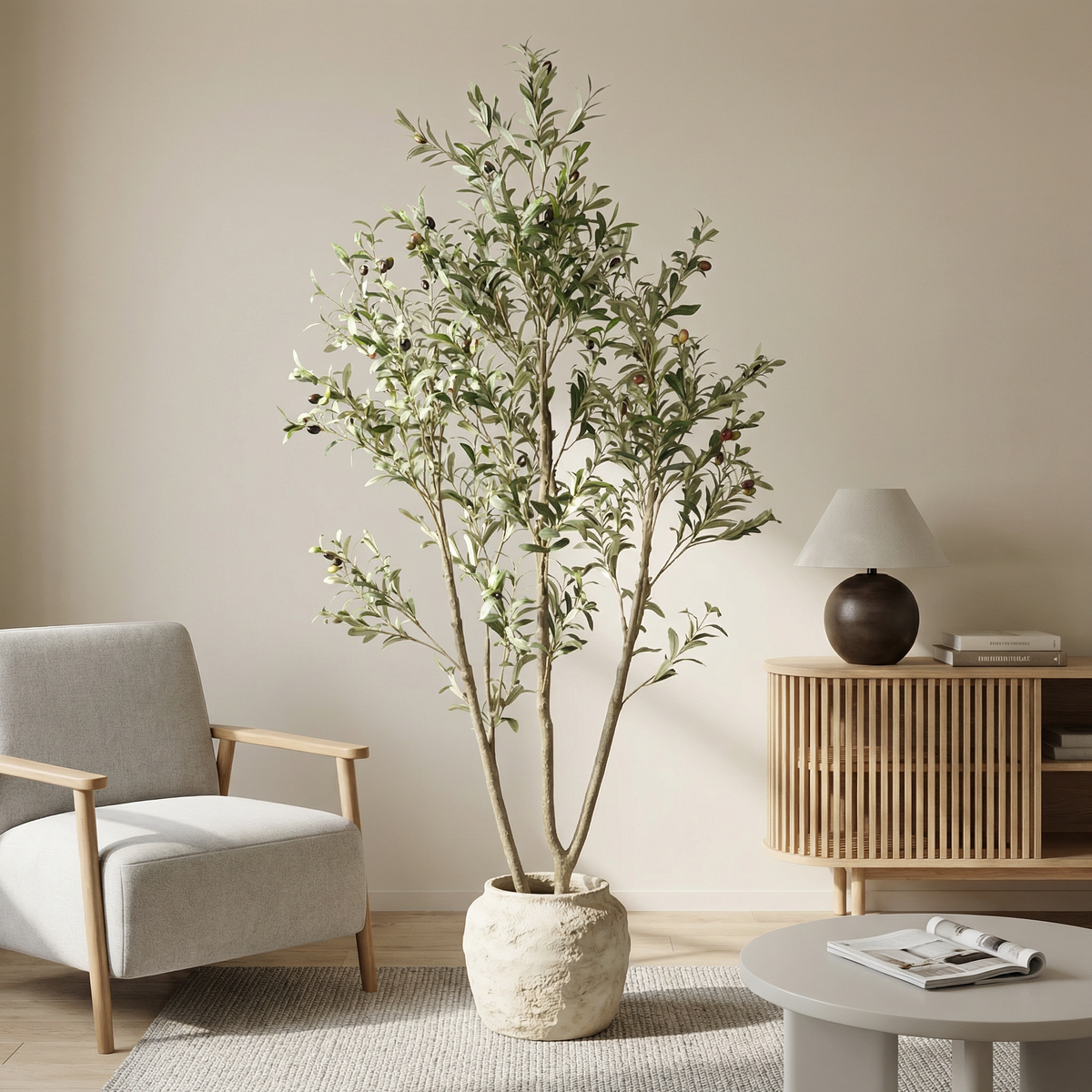 6′ Artificial Olive Tree in Black Pot