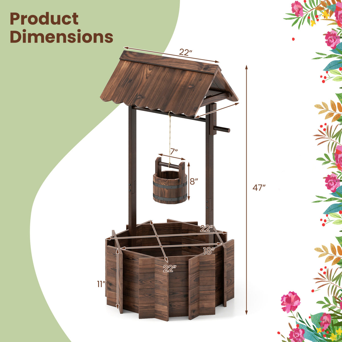 Rustic Wood Wishing Well Planter
