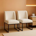Beige Upholstered Dining Chairs Mid Back With Metal Legs 2-0