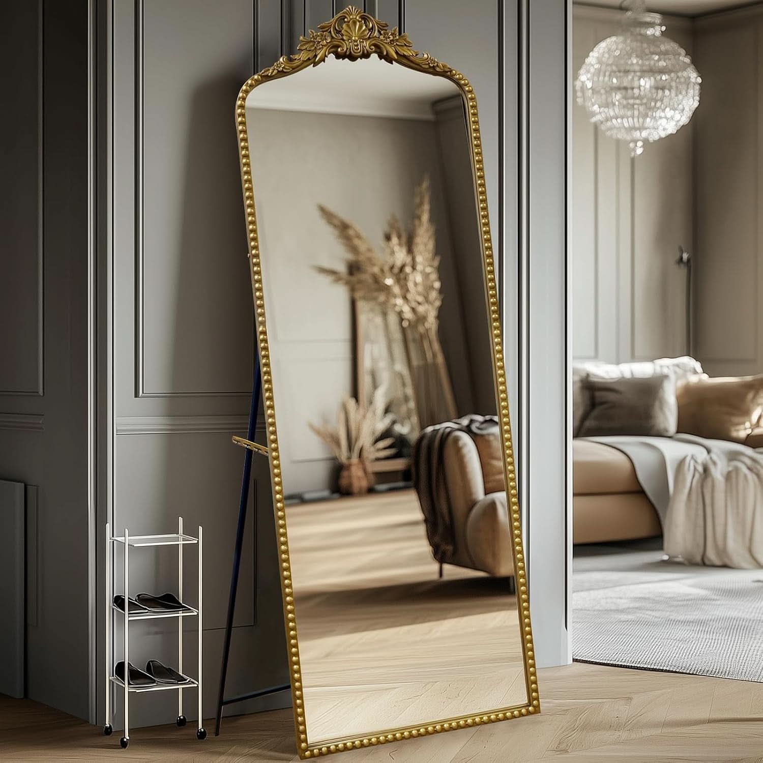 65 Inch Gold Baroque Full Length Floor Mirror Ornate Antique-4