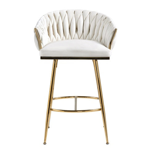 Velvet Wave-Back Counter Stool with Gold Base