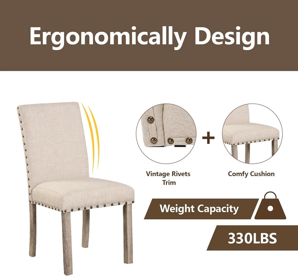 Rustic Dining Table Set Six NailheadAccents Chairs-2