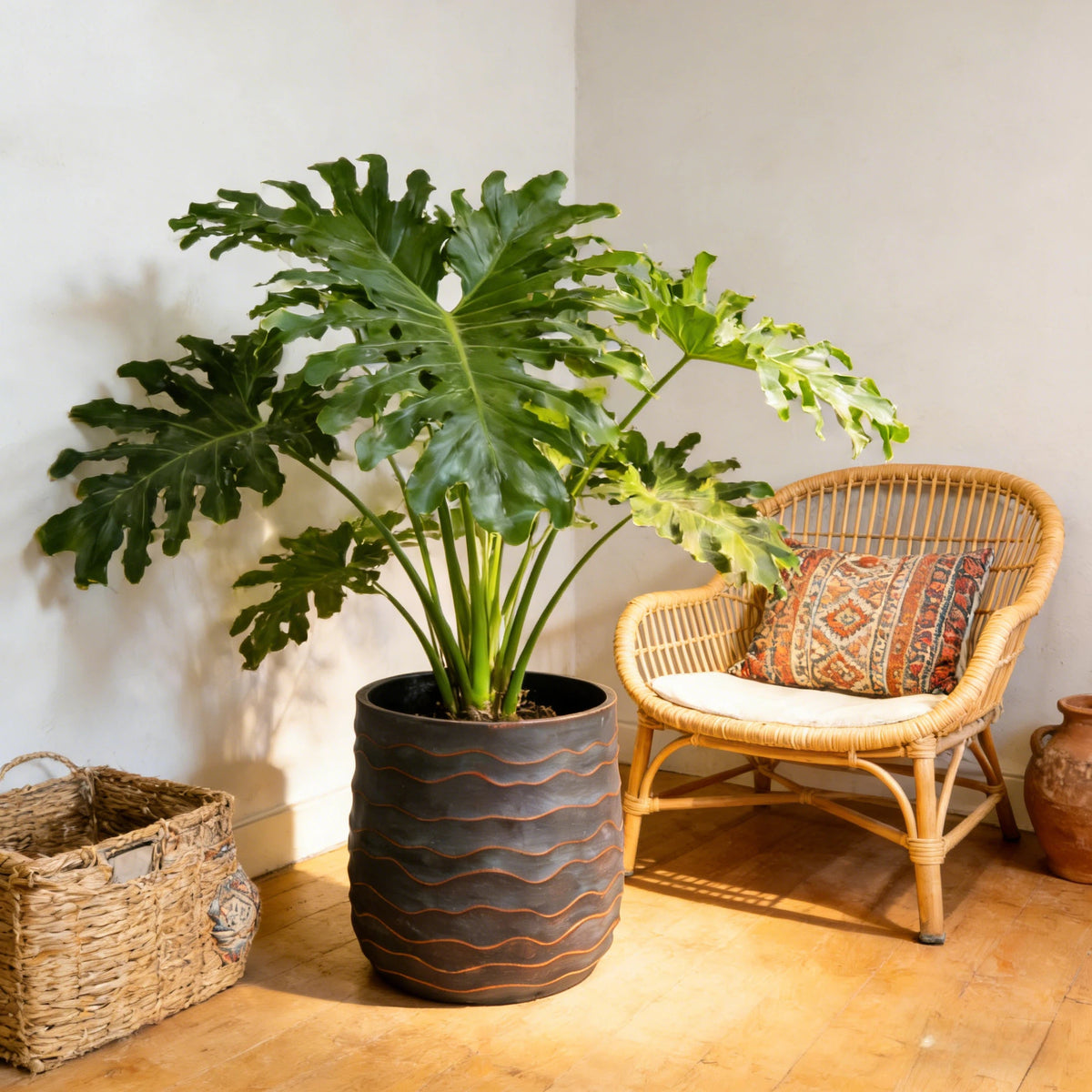 Set of 2 Textured Round Planters – Copper Gray & Blue