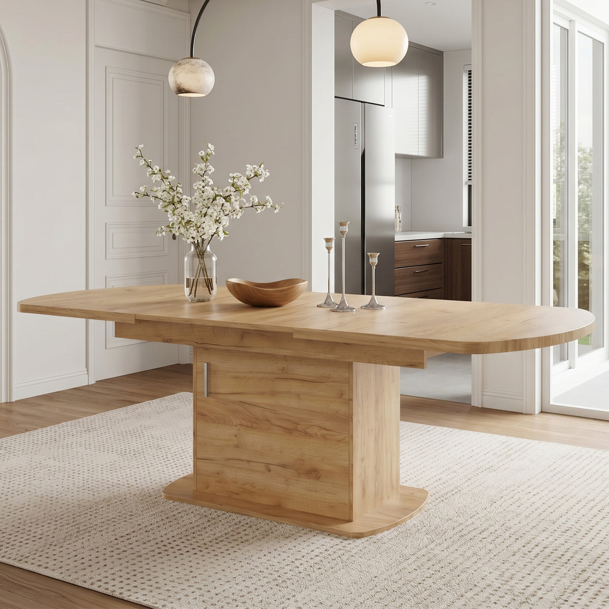 Extendable Oak Oval Dining Table with Storage