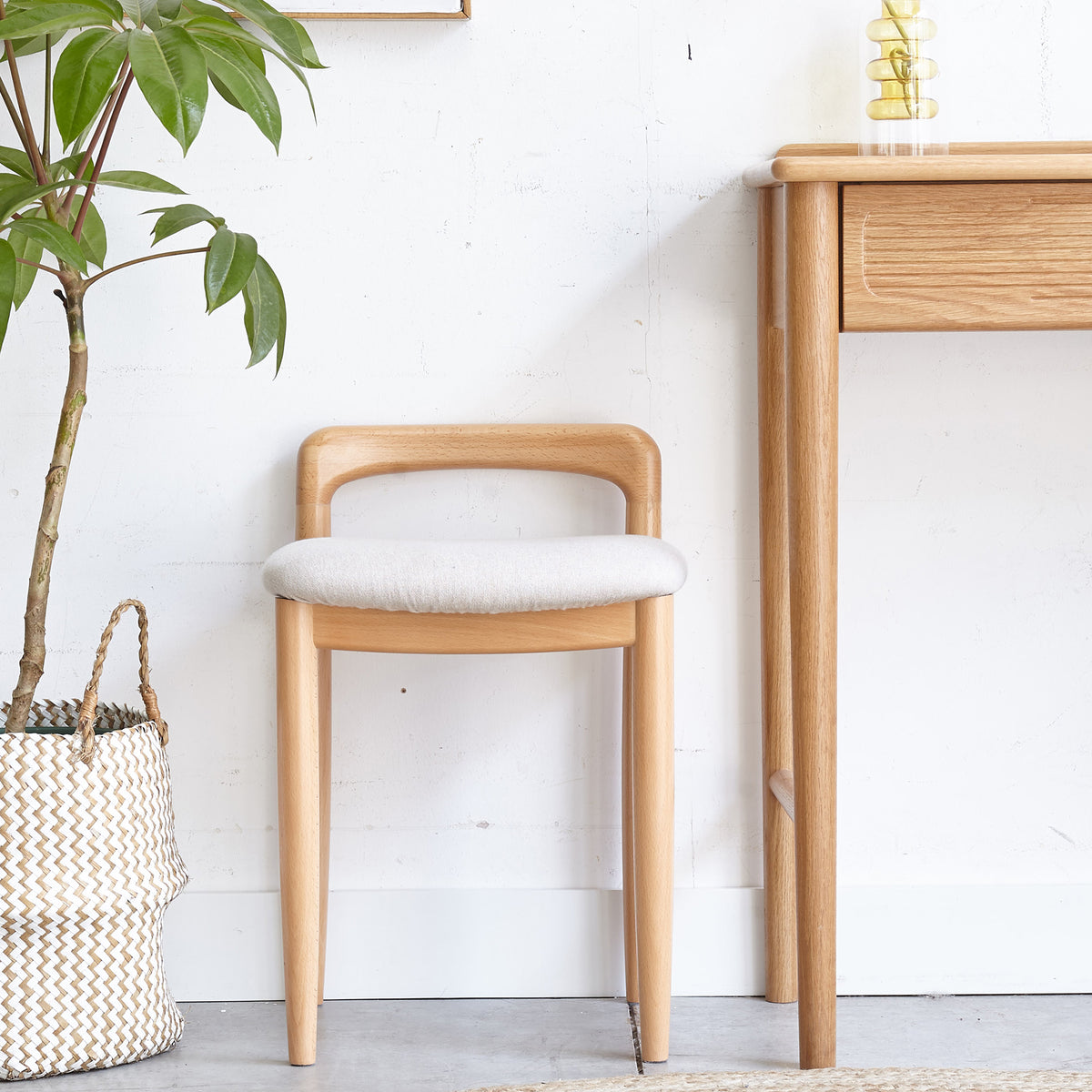 Natural Wood Vanity & Accent Stool