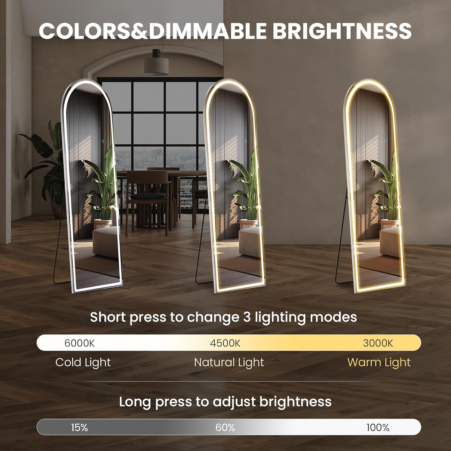 Arched Aluminum Full Length LED Floor Mirror 63 Inch By 21 Inch-3