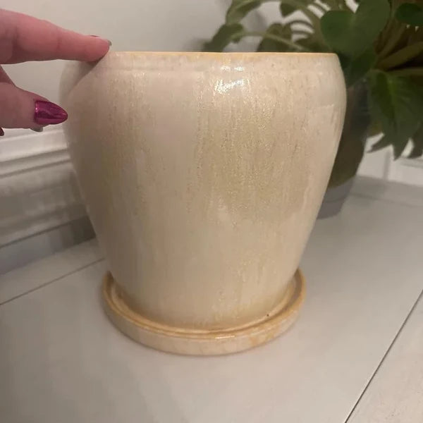 Ceramic Planter with Reactive Glaze – Off White, 8″
