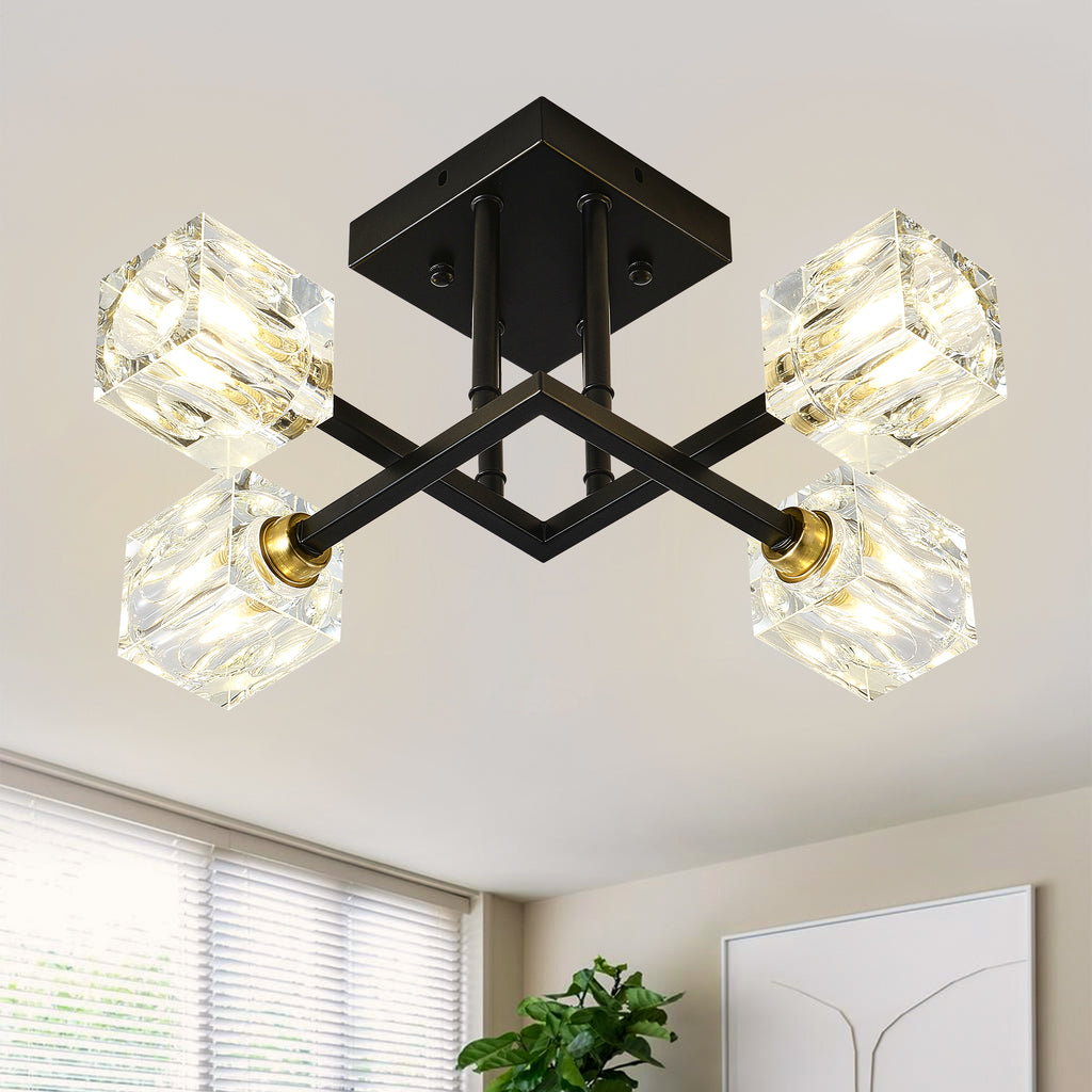 4-Light Crystal Flush Mount Ceiling Light – Matte Black