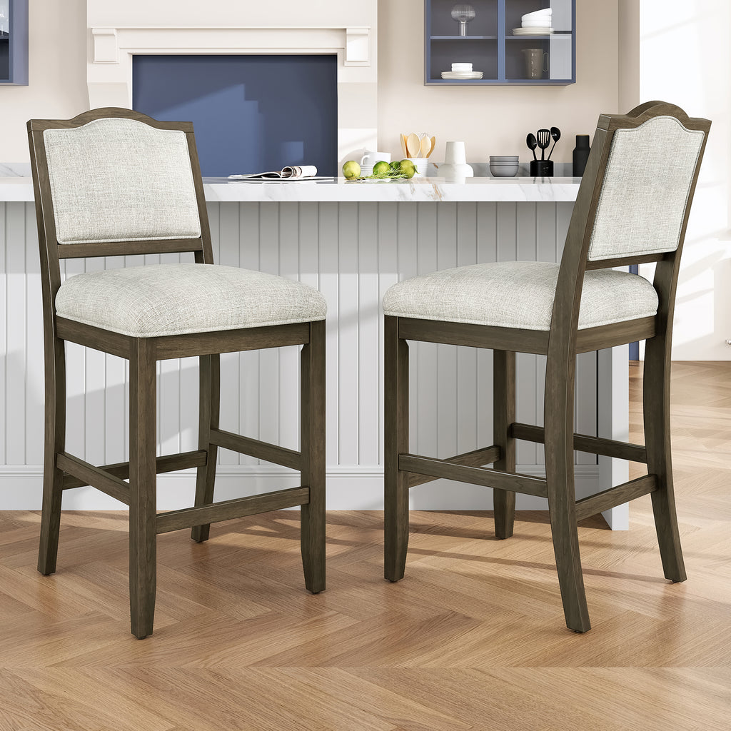 Set of 2 Rustic Wood Counter Stools – Brown – Brown