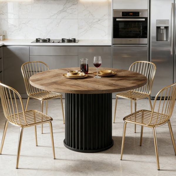 47" Fluted Round Black Dining Table