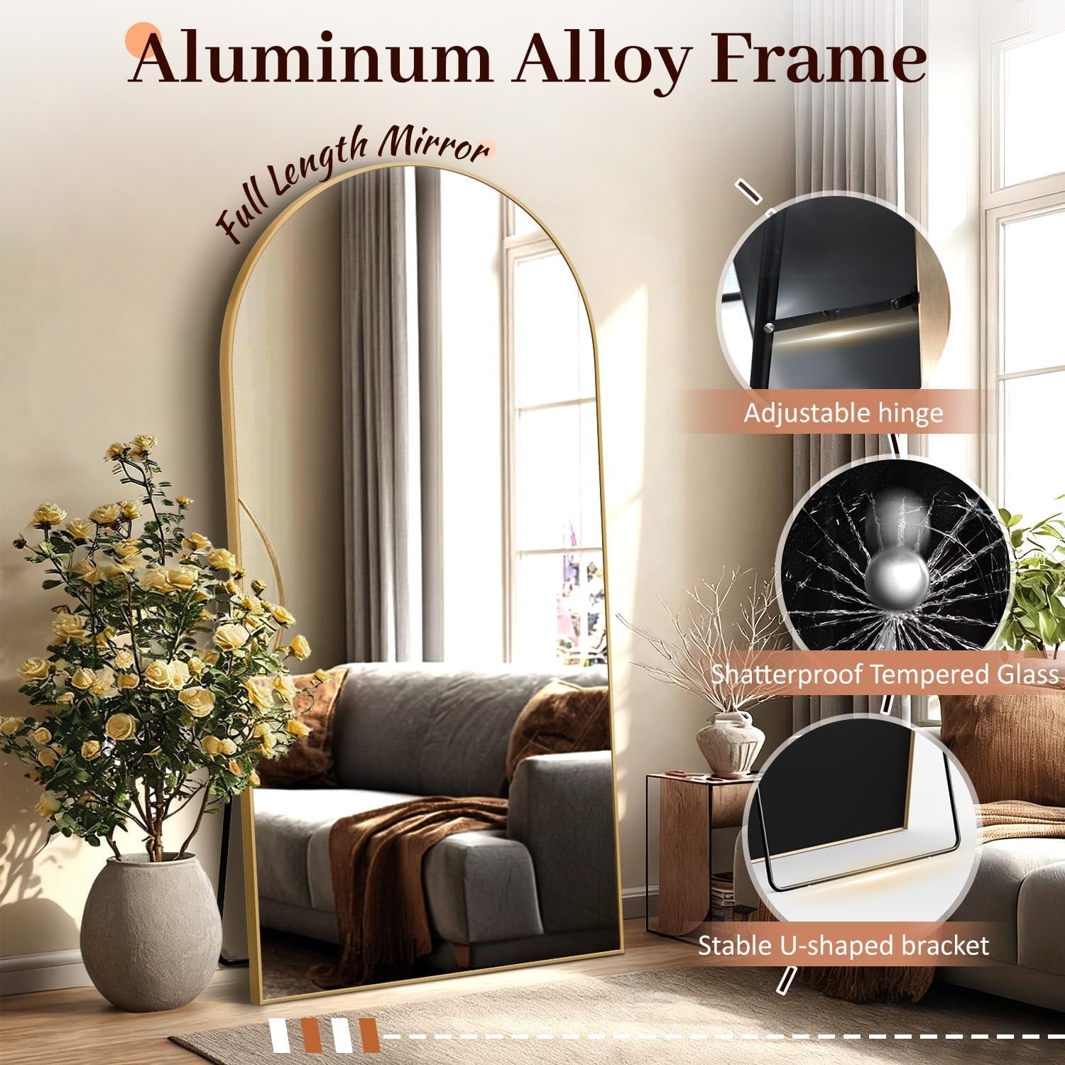 Arched Full Length Mirror SeventyOne By Thirty One Tempered Glass Gold-2