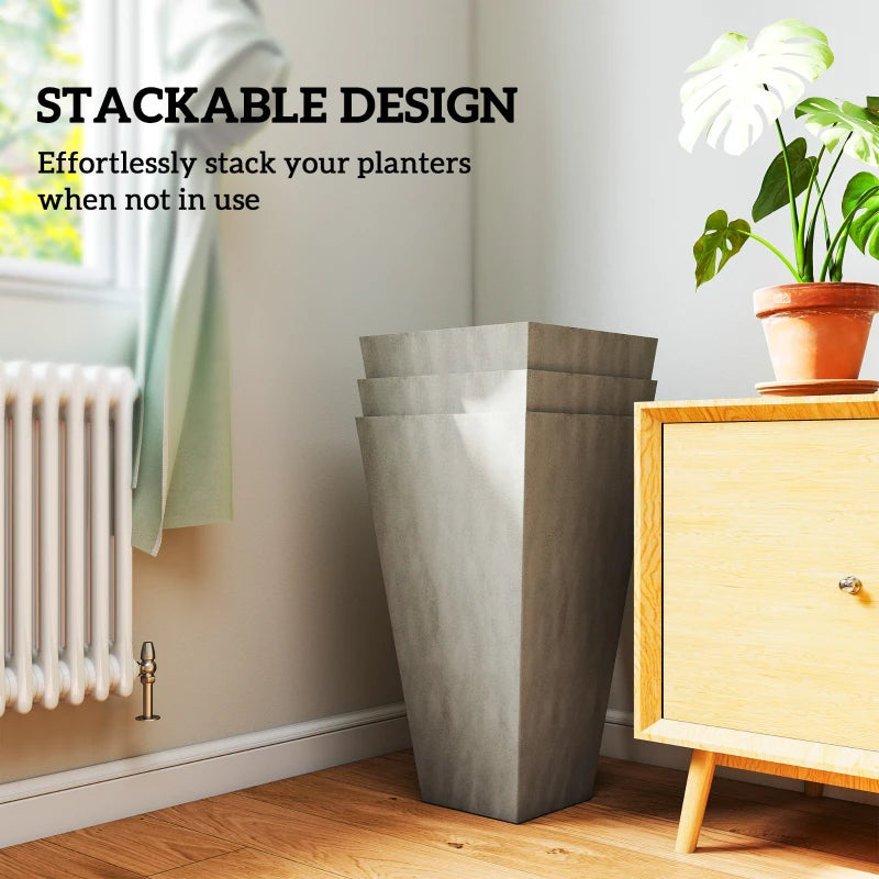 Set of 3 Tall Tapered Planters – Gray, 28″