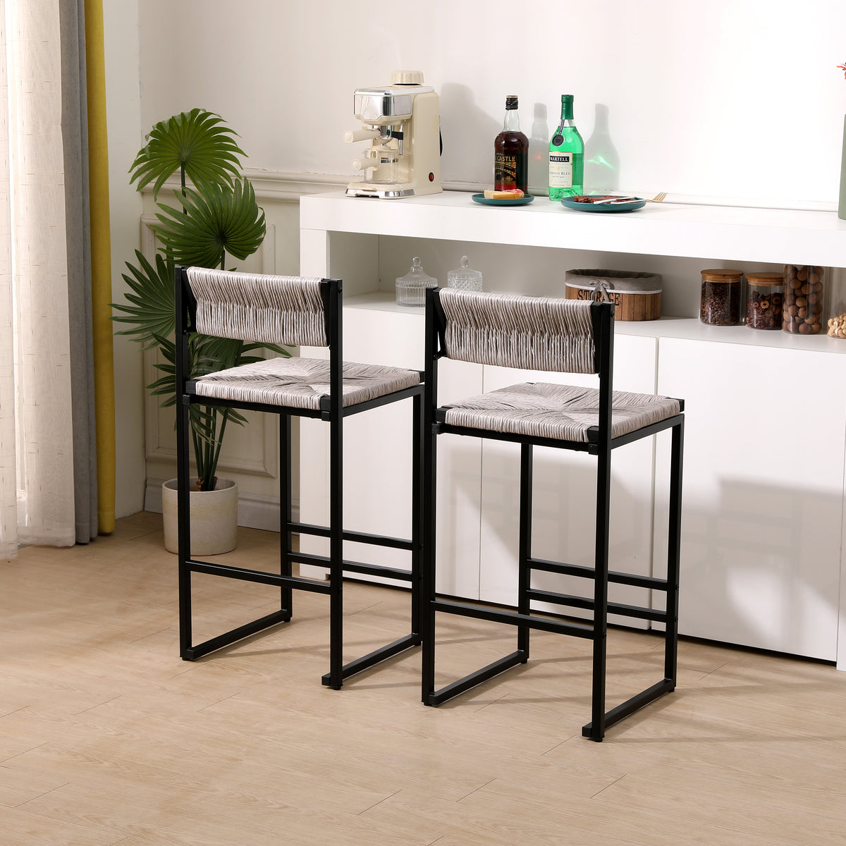 Gray Woven Counter Stools – Set of 2