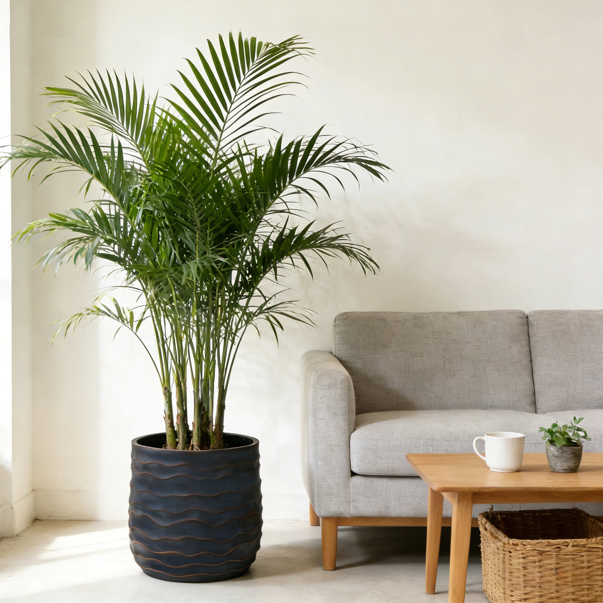 Set of 2 Textured Round Planters – Copper Gray & Blue