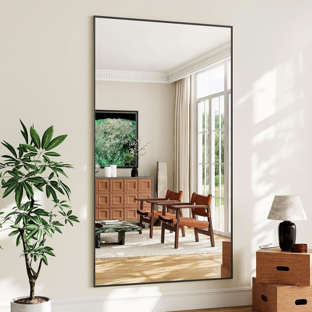 77x38 Floor Standing FullLength Mirror Black Oversized-1