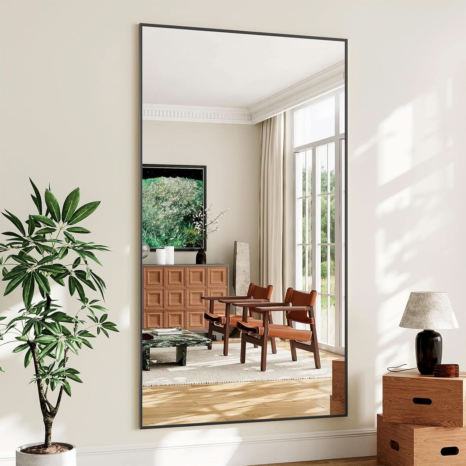 77x38 Floor Standing FullLength Mirror Black Oversized-1