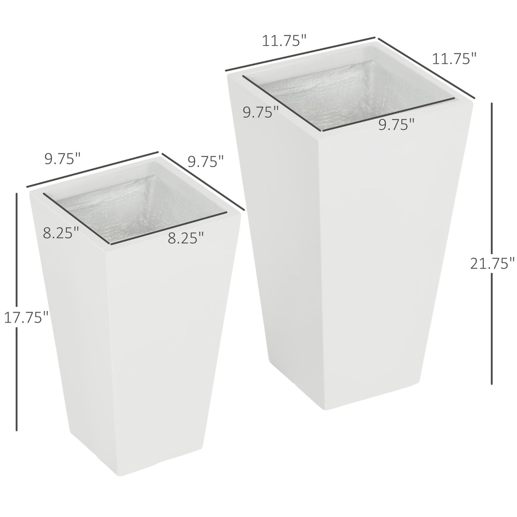 Set of 2 Tall Outdoor Planters with Drainage – White