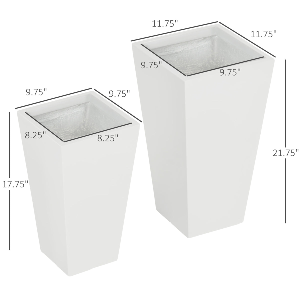 Set of 2 Tall Outdoor Planters with Drainage – White