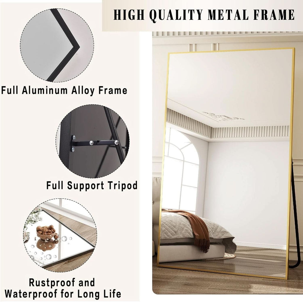 77x38 Inches Full Length Floor Mirror Gold Enamel Finish-2