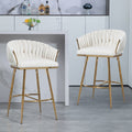 Velvet Wave-Back Counter Stool with Gold Base – Beige