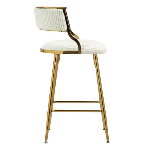 Set of 2 Corduroy Counter Stools with Gold Base