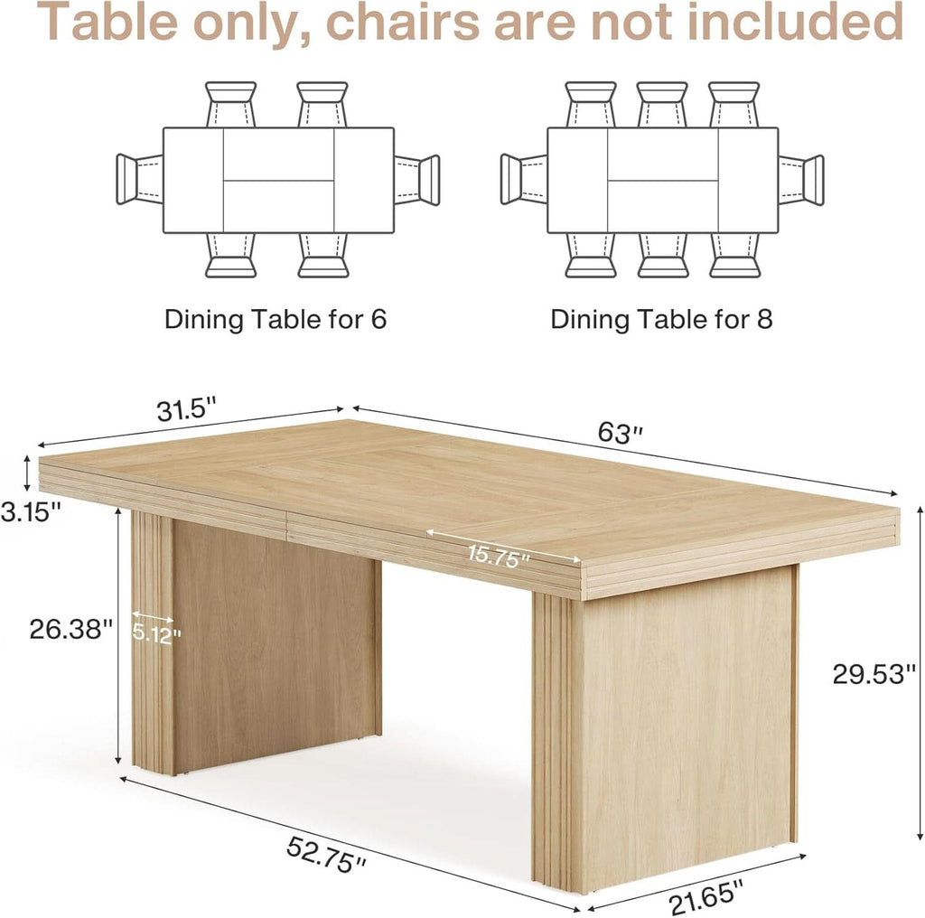 63 Inch Farmhouse Dining Table Seats 6 With Fluted Lines-1