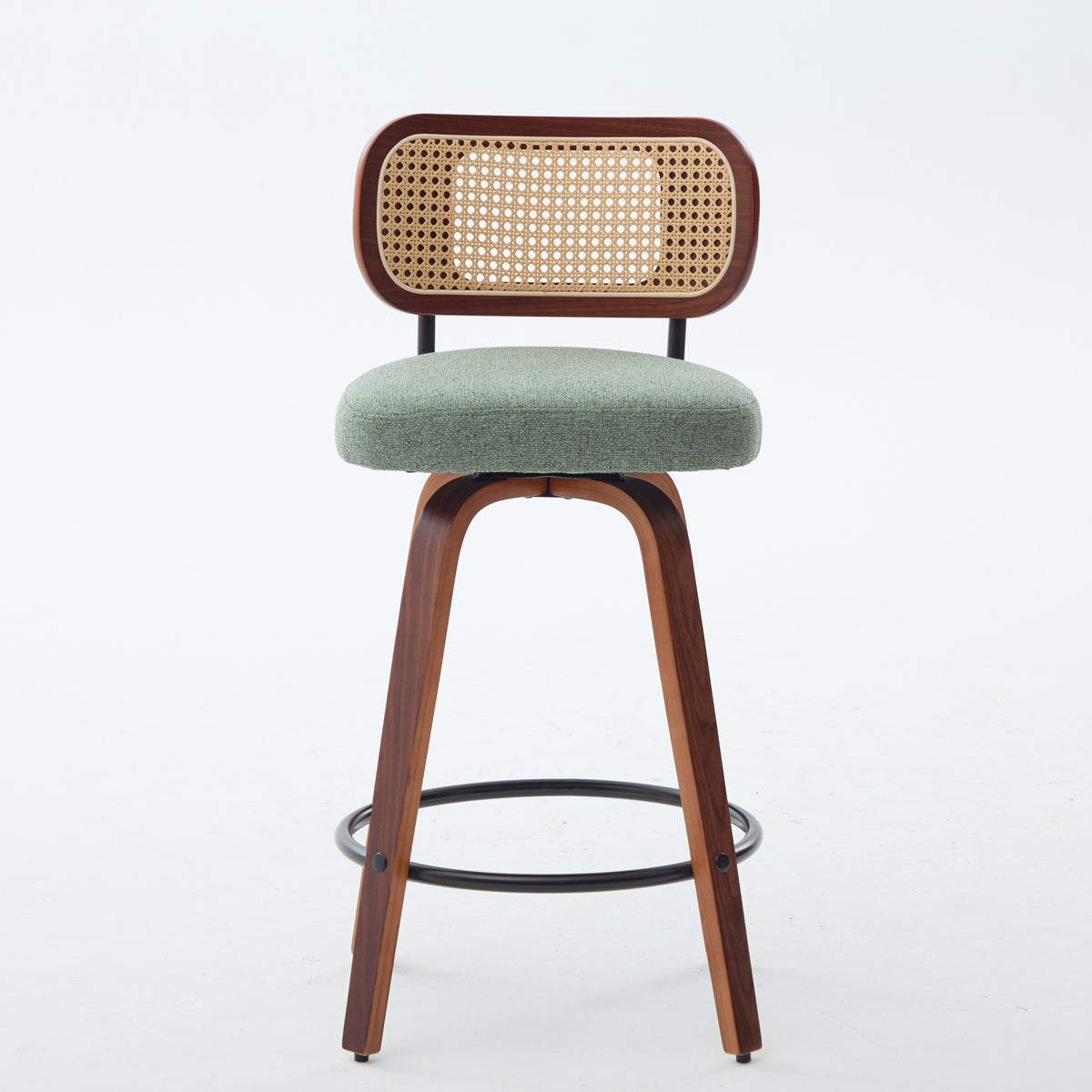 Set of 3 Rattan Swivel Counter Stools – Walnut, Black & Green