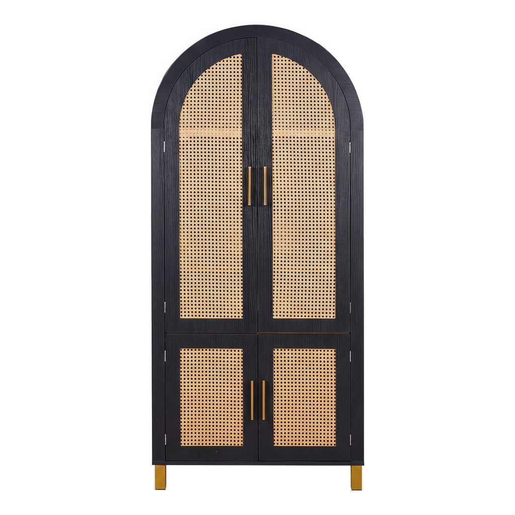 71" Black Arched Rattan Storage Cabinet