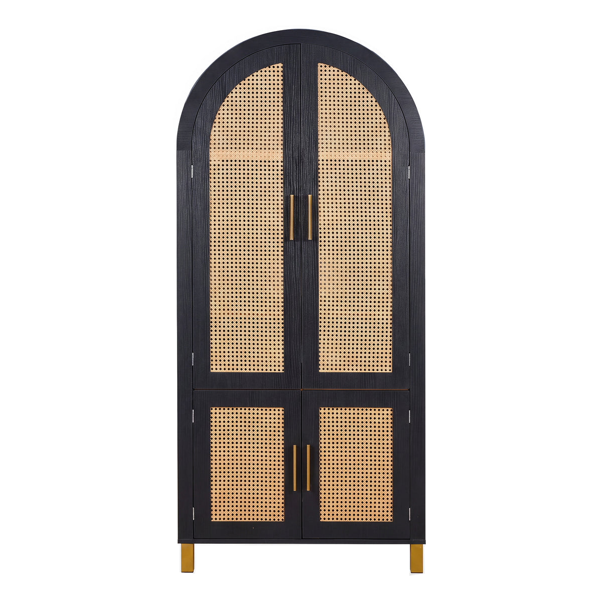 71" Black Arched Rattan Storage Cabinet
