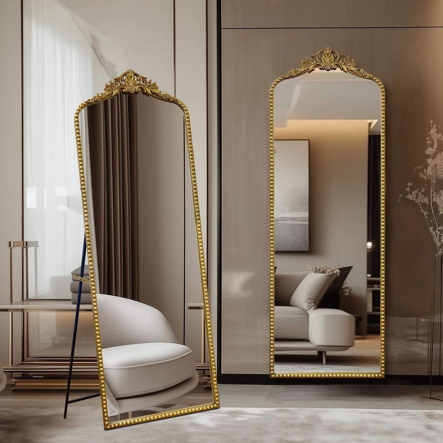 65 Inch Gold Baroque Full Length Floor Mirror Ornate Antique-1