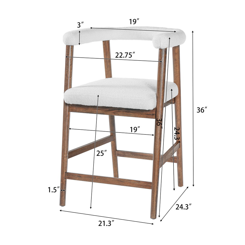 Set of 2 Upholstered Counter Stools – Walnut, 24.5″ Seat Height