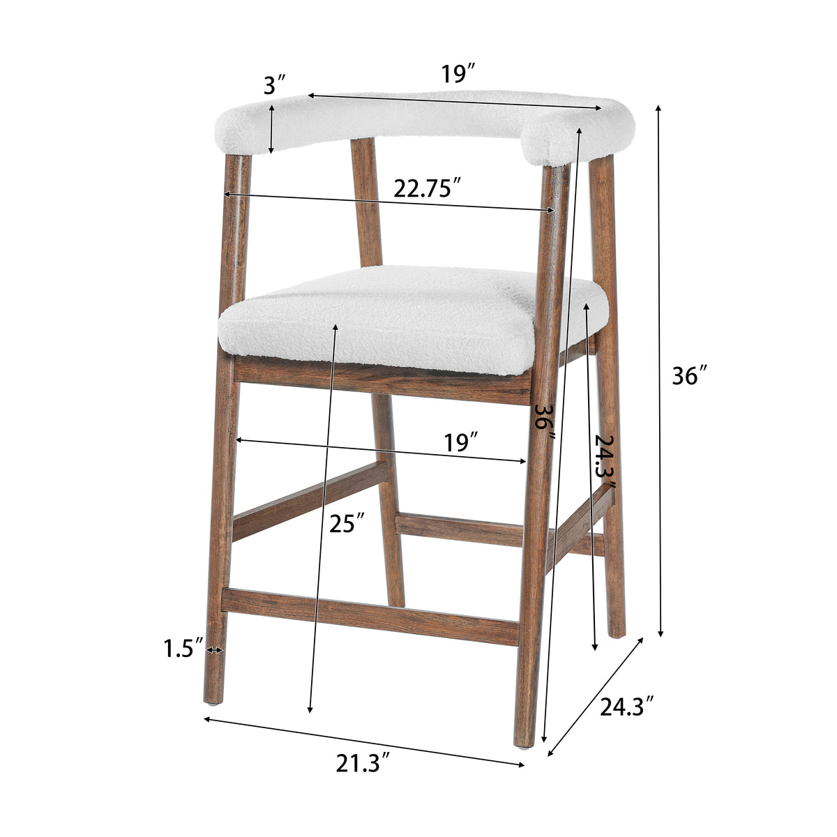 Set of 2 Upholstered Counter Stools – Walnut, 24.5″ Seat Height