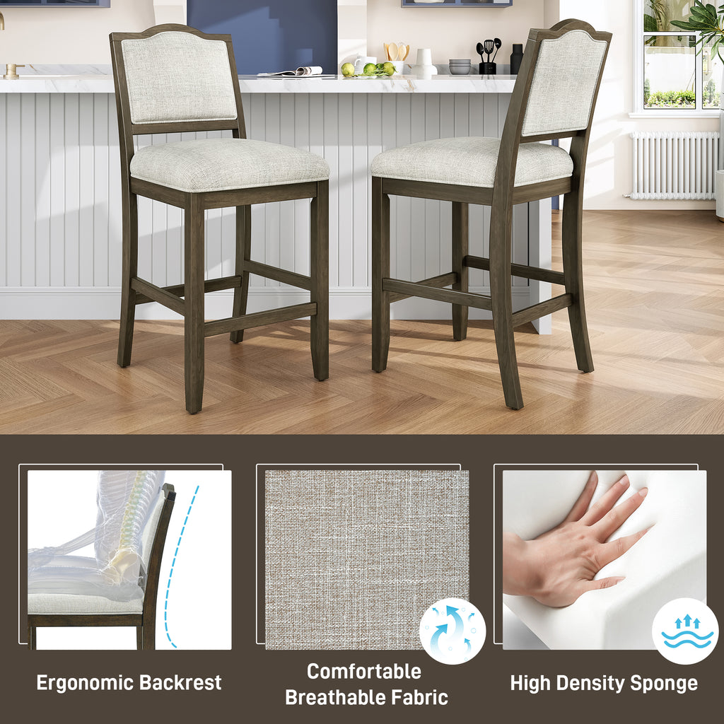 Set of 2 Rustic Wood Counter Stools – Brown