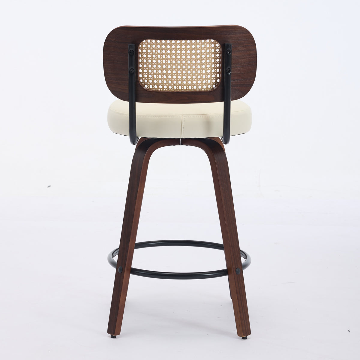 Set of 3 Rattan Swivel Counter Stools – Walnut & Beige