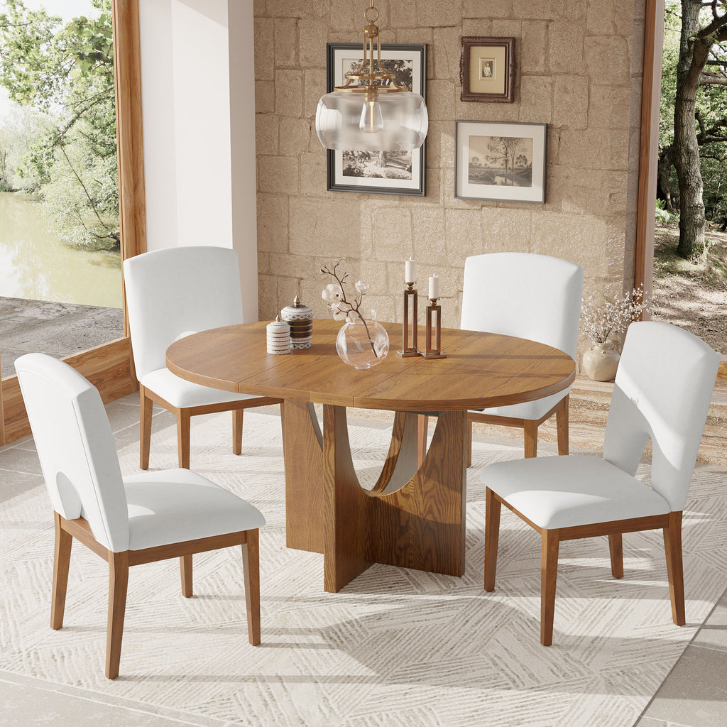 5-Piece Extendable Walnut Round Dining Set
